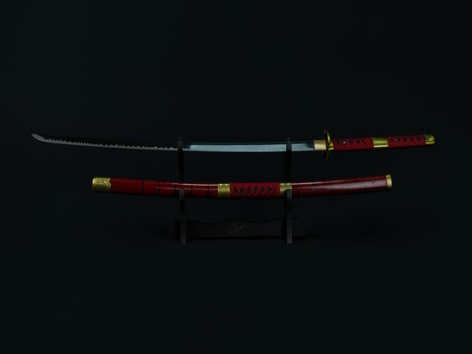 A streak of scarlet, a blade of Kitetsu, holds Zoro's burning passion