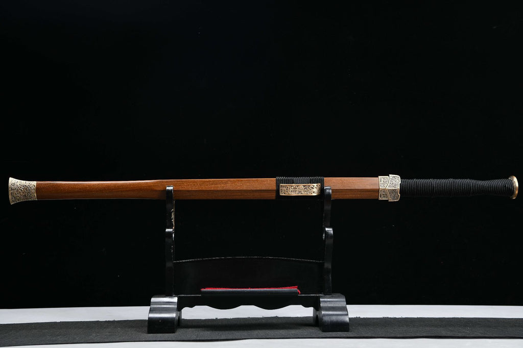 1300 New Handmade Long 28-inch Meteorite Iron Patterned Flower Patterned Steel Burnished Flat Hilt Han Sword--Liu Bang War Sword