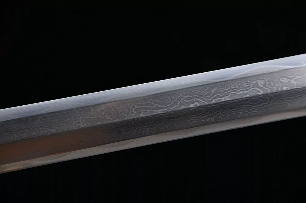 1300 New Handmade Long 28-inch Meteorite Iron Patterned Flower Patterned Steel Burnished Flat Hilt Han Sword--Liu Bang War Sword
