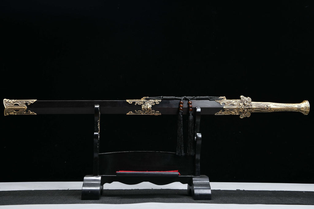 2700 Fine handmade Long 28-inch yangzuo tortoise patterned steel Qin-Han sword - Kui Long Sword (ebony)
