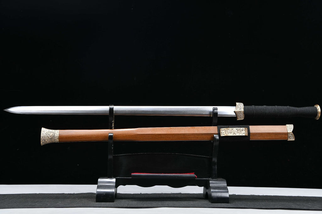 1300 New Handmade Long 28-inch Meteorite Iron Patterned Flower Patterned Steel Burnished Flat Hilt Han Sword--Liu Bang War Sword