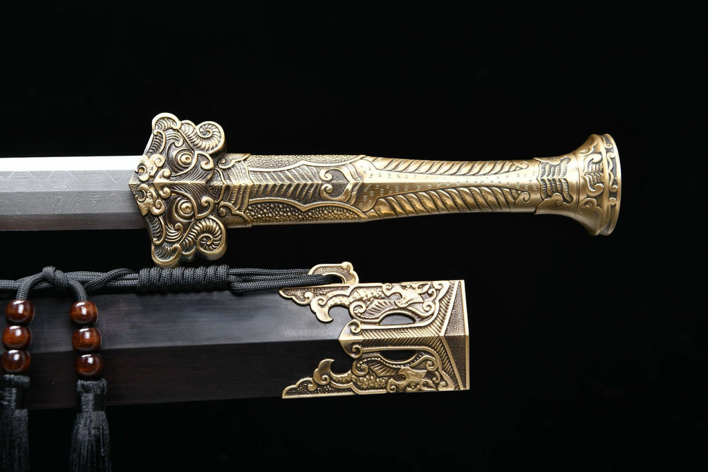 2700 Fine handmade Long 28-inch yangzuo tortoise patterned steel Qin-Han sword - Kui Long Sword (ebony)