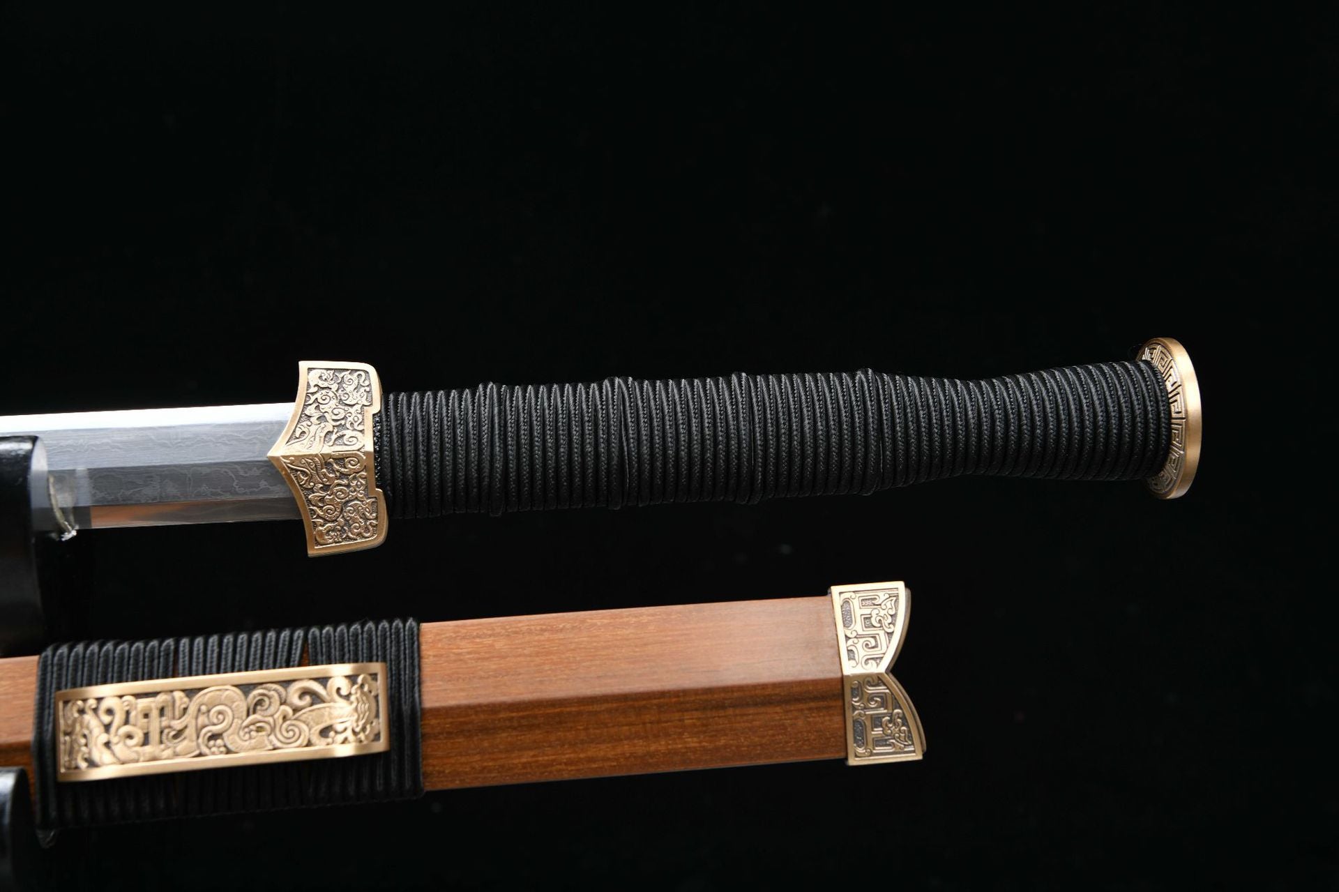 1300 New Handmade Long 28-inch Meteorite Iron Patterned Flower Patterned Steel Burnished Flat Hilt Han Sword--Liu Bang War Sword