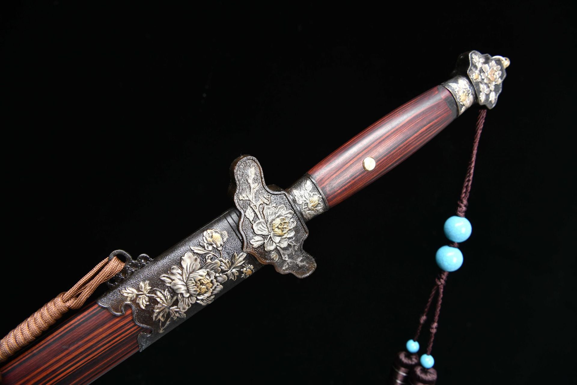 1980 Fine handmade Long 28-inch phoenix feather pattern peony sword - Peony Sword (three-color copper model)
