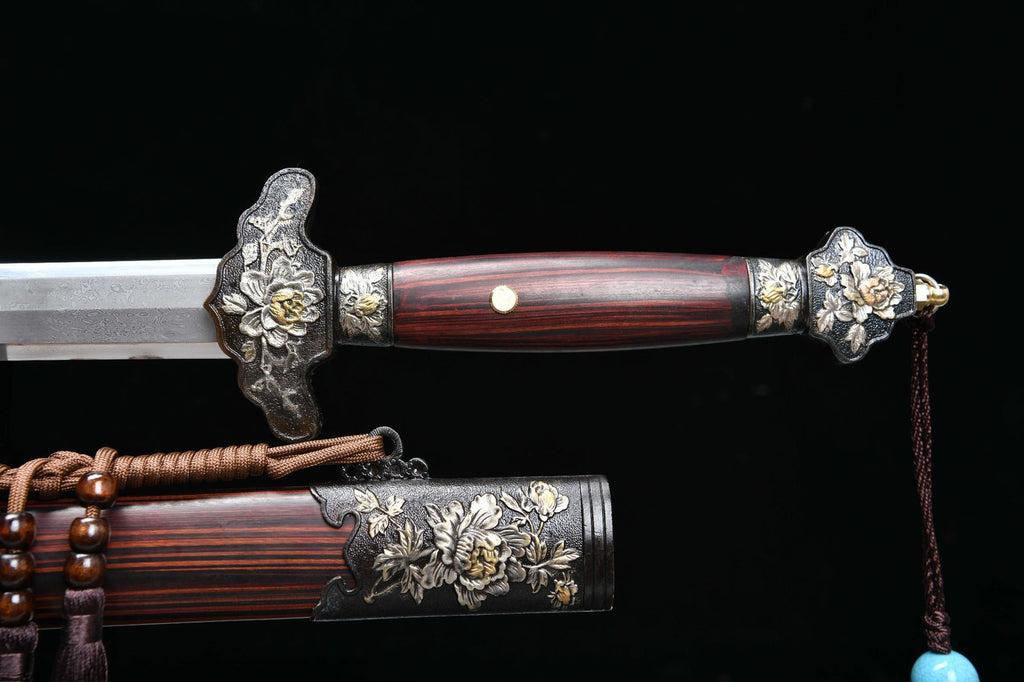 1980 Fine handmade Long 28-inch phoenix feather pattern peony sword - Peony Sword (three-color copper model)