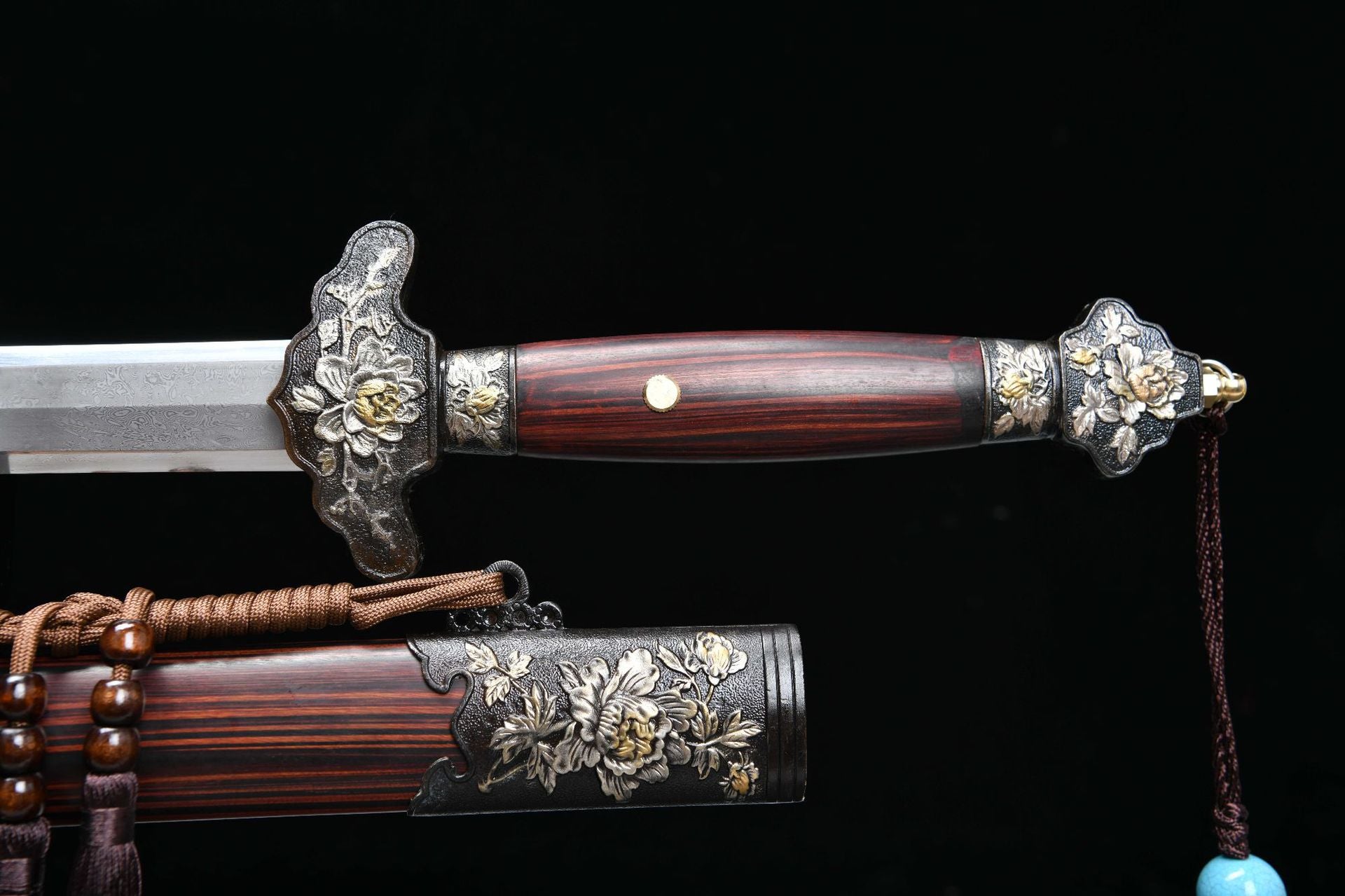 1980 Fine handmade Long 28-inch phoenix feather pattern peony sword - Peony Sword (three-color copper model)
