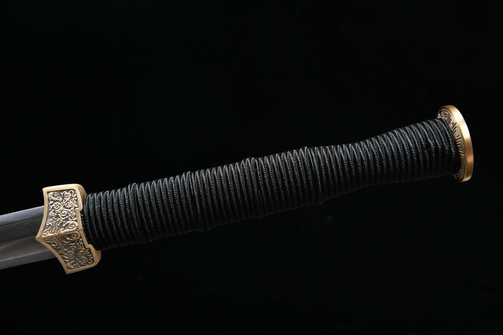 1300 New Handmade Long 28-inch Meteorite Iron Patterned Flower Patterned Steel Burnished Flat Hilt Han Sword--Liu Bang War Sword