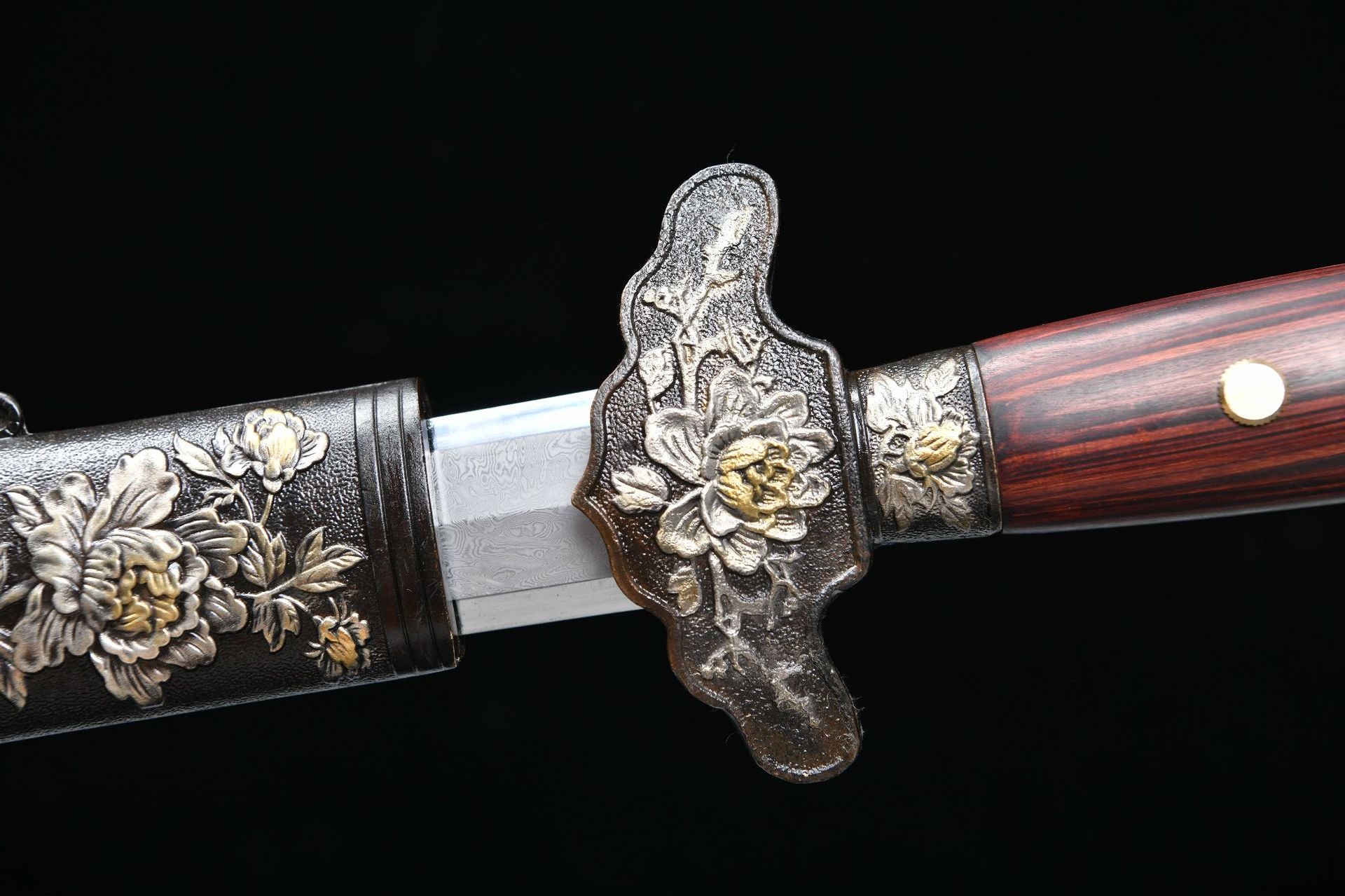 1980 Fine handmade Long 28-inch phoenix feather pattern peony sword - Peony Sword (three-color copper model)