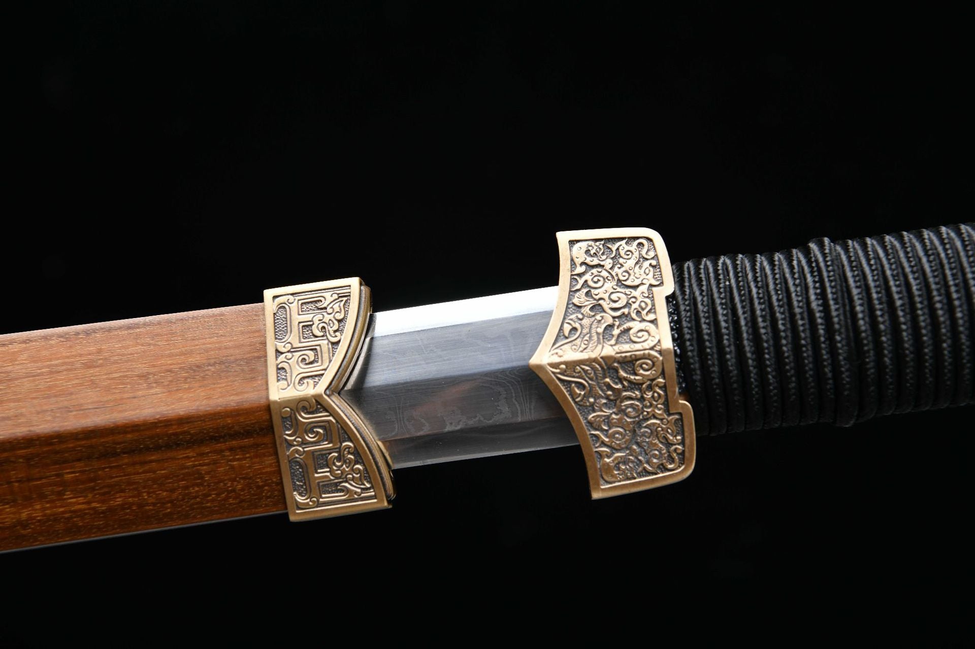 1300 New Handmade Long 28-inch Meteorite Iron Patterned Flower Patterned Steel Burnished Flat Hilt Han Sword--Liu Bang War Sword