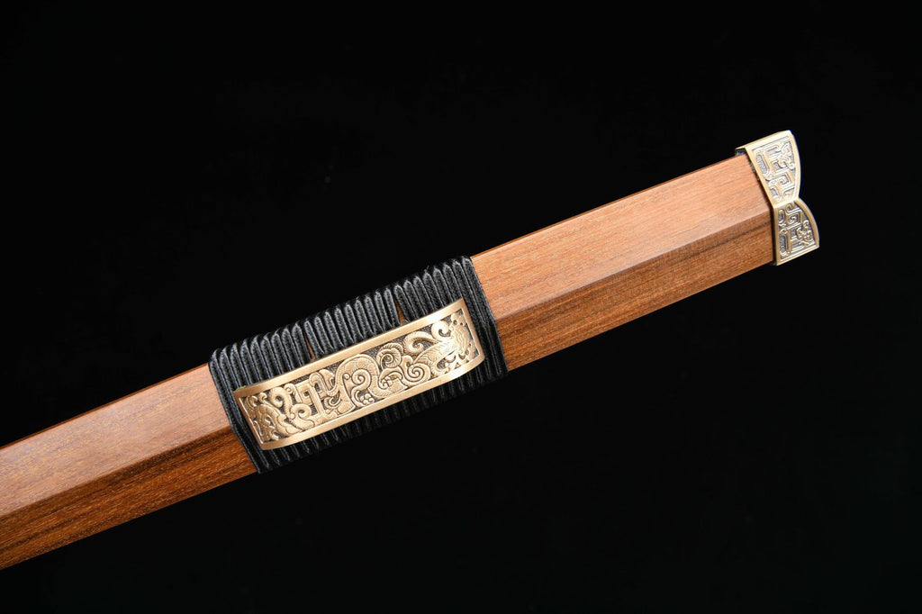 1300 New Handmade Long 28-inch Meteorite Iron Patterned Flower Patterned Steel Burnished Flat Hilt Han Sword--Liu Bang War Sword