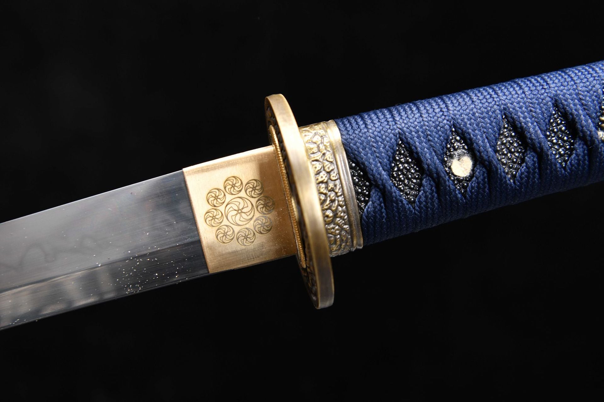 1100 New Handmade Short 12-inch T10 Steel Burnished Blade Candle Flame Pattern Samurai Sword - Small Blue Dragon Short Sword
