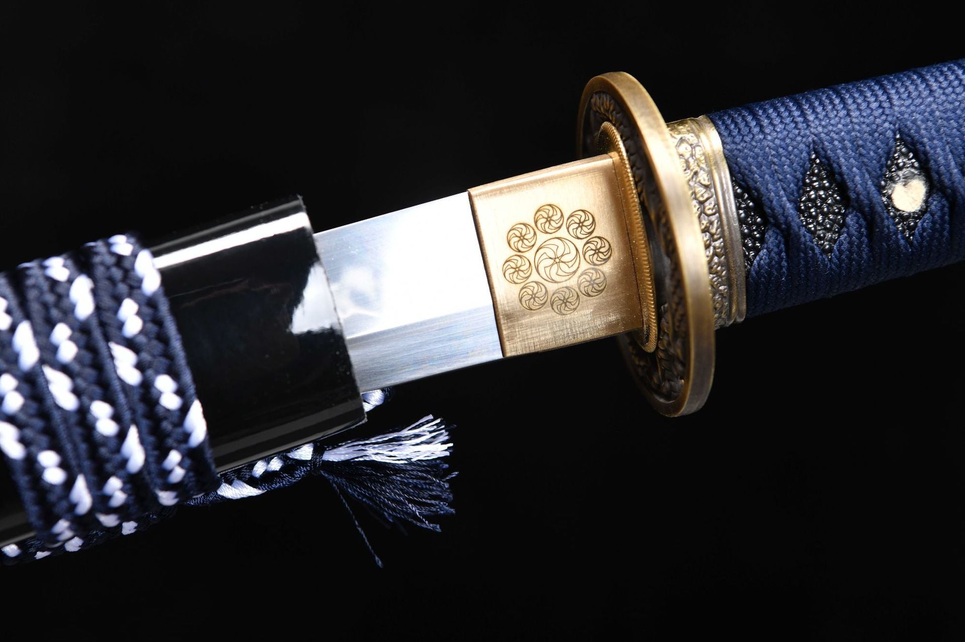1100 New Handmade Short 12-inch T10 Steel Burnished Blade Candle Flame Pattern Samurai Sword - Small Blue Dragon Short Sword