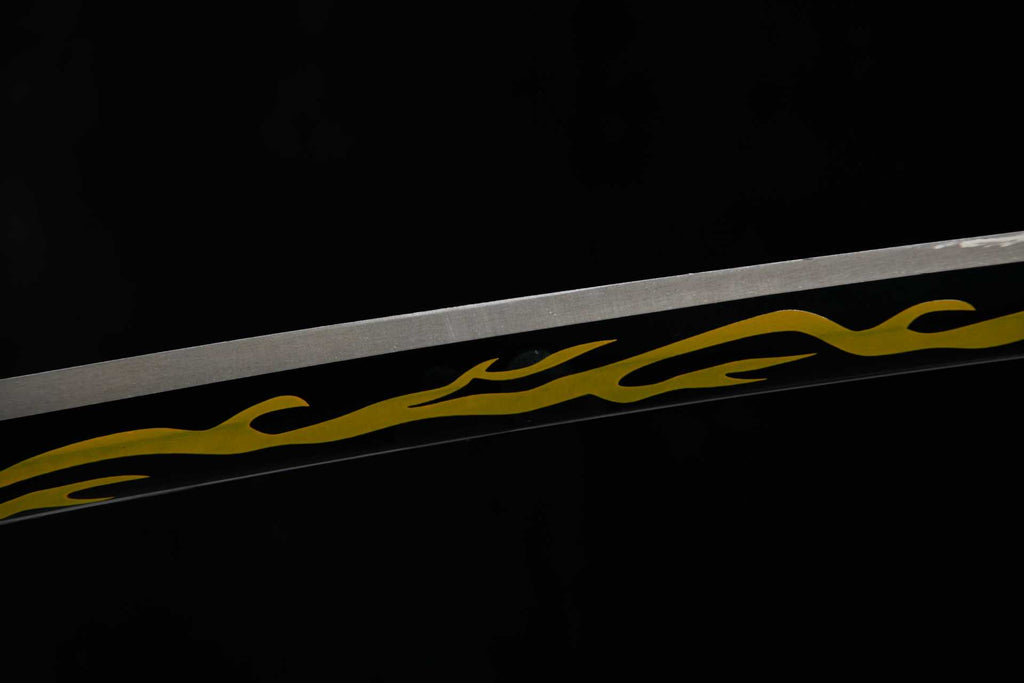 26-inch Medium Carbon Steel Blackened Printed Katana - Skullfire