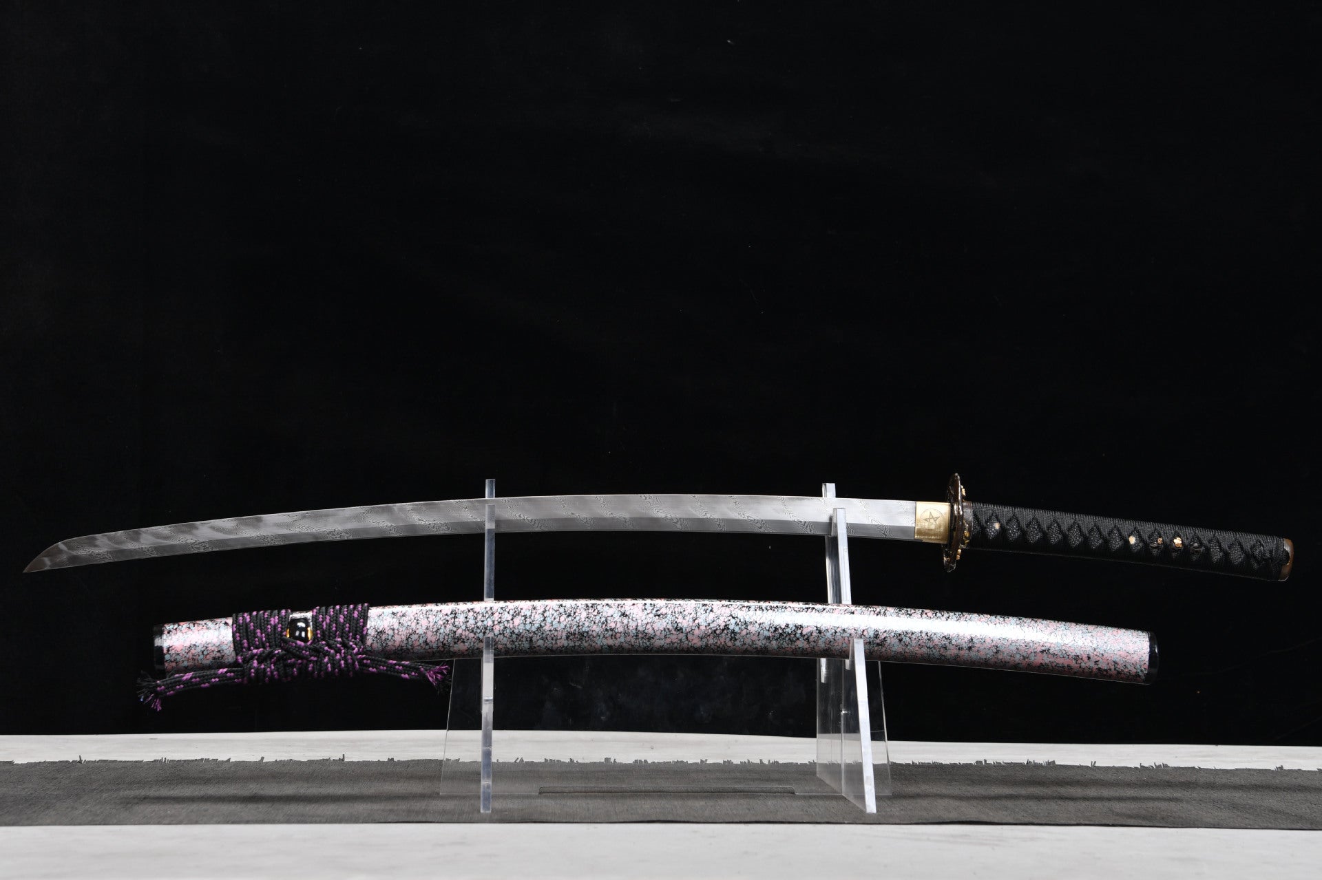 1300 New Handmade Long Gilt Mounted 26 inch Stone Washed Twisted Pattern Samurai Sword - Sakura Beating Sword