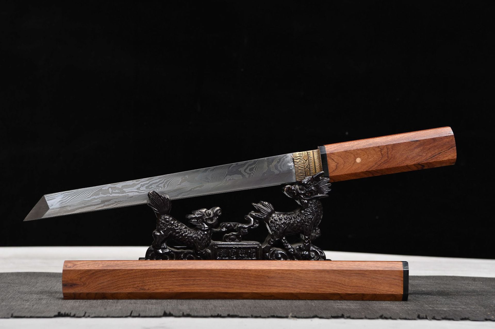 760 New Handmade Short 12-inch Damascus Patterned Steel Short Knife - Plain Octagonal Tang Knife