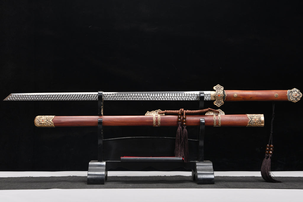 New Handcrafted Long 26-inch hammered pattern tempered steel Tang Horizontal Knife - Shengshi Tang Knife
