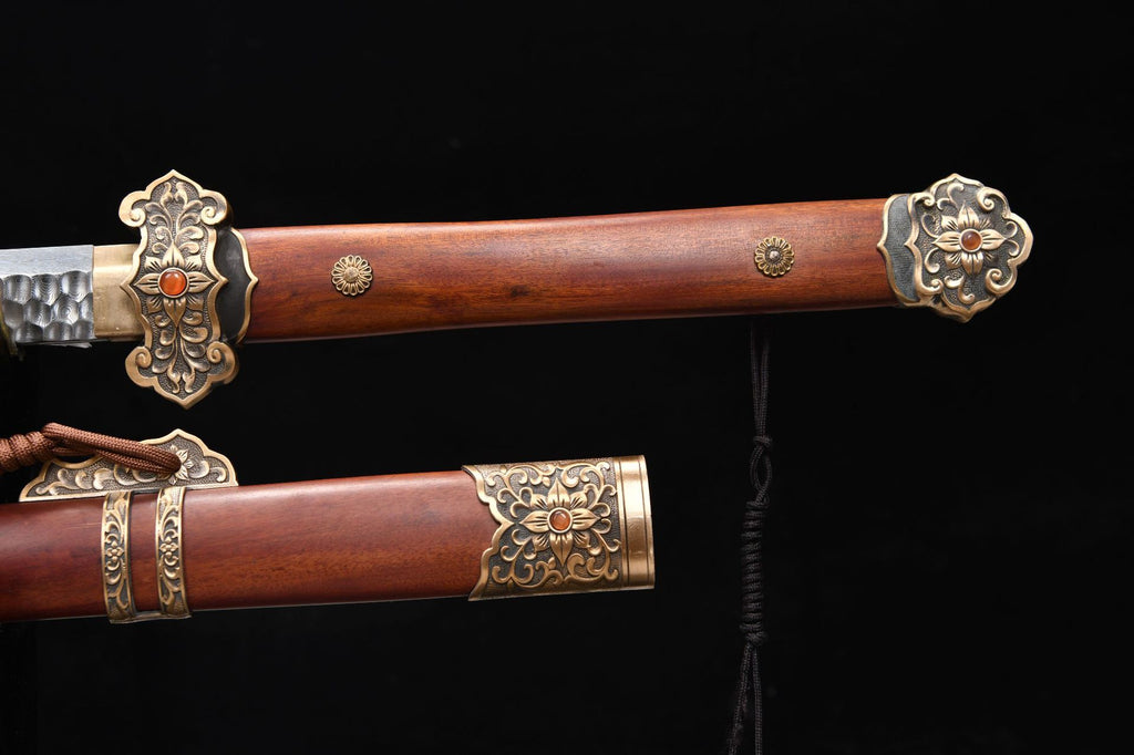 New Handcrafted Long 26-inch hammered pattern tempered steel Tang Horizontal Knife - Shengshi Tang Knife