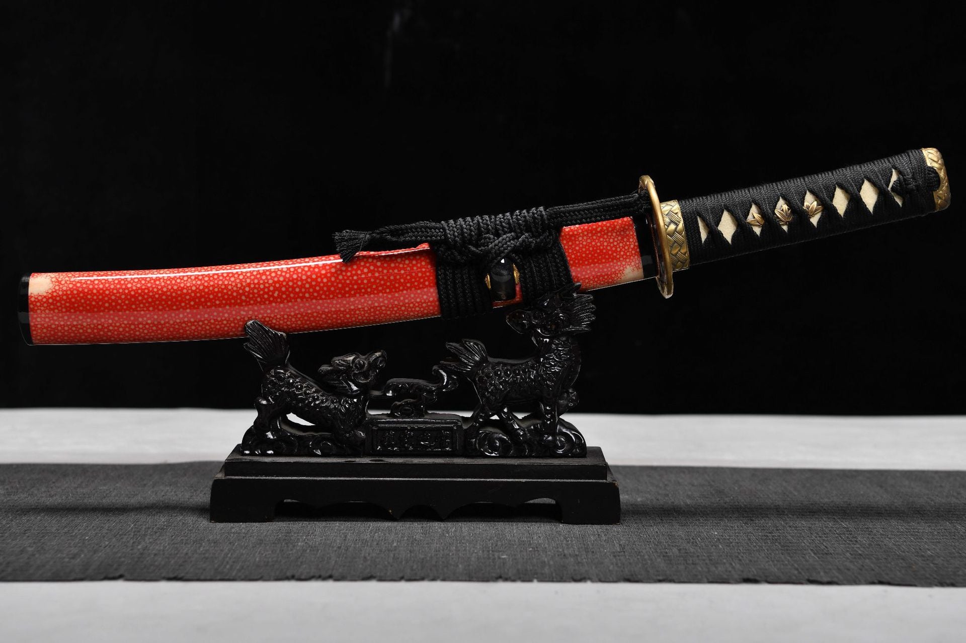 1200 New Handmade Short 12-inch Patterned Steel Burnished Blade Samurai Sword - Gold Bamboo Short Sword