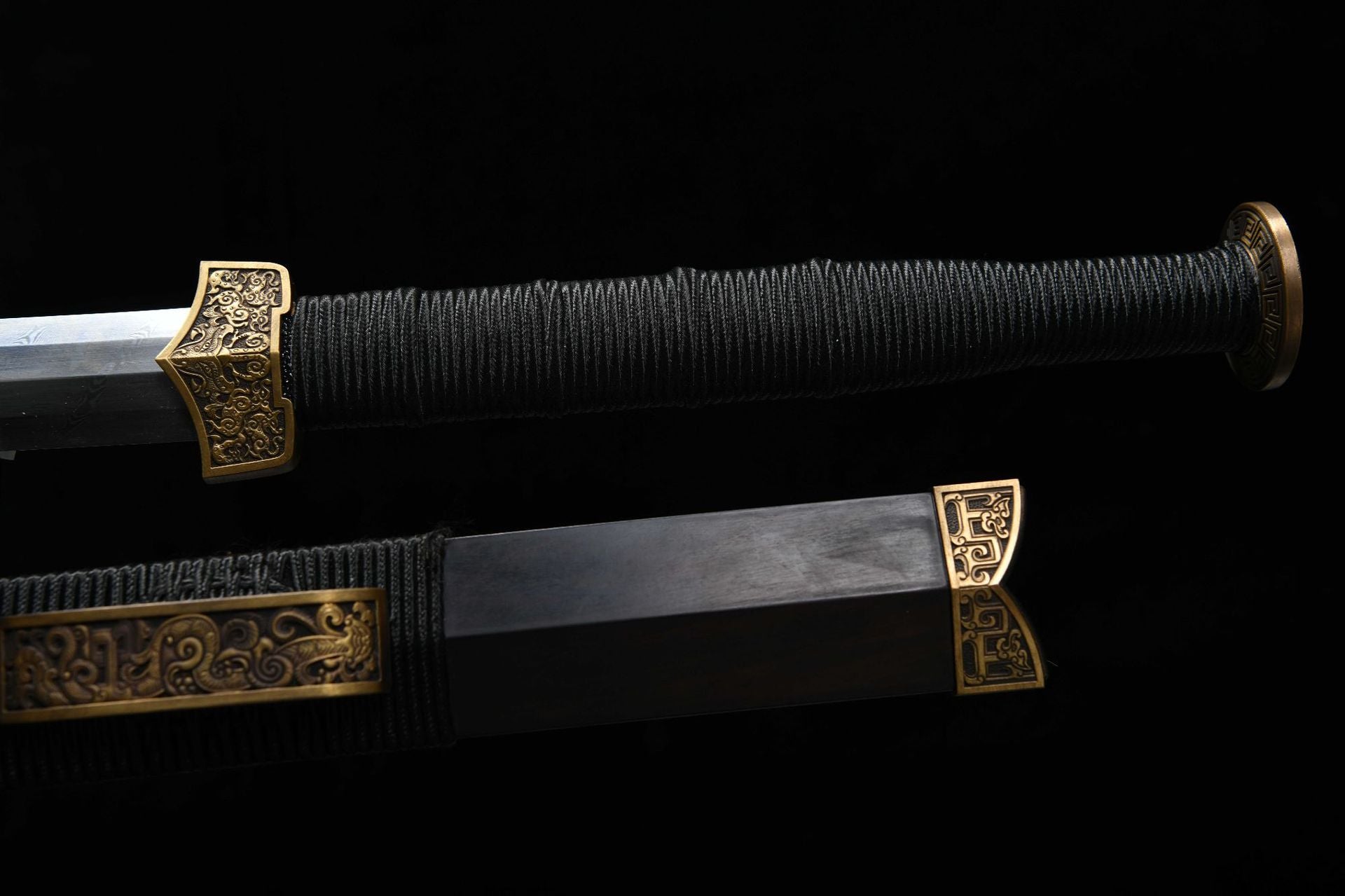 1100 New Handmade Long 28-inch Pure Copper Twisted Pattern Flower Pattern Steel Flat Hilt Han Sword - Xiang Yu War Sword