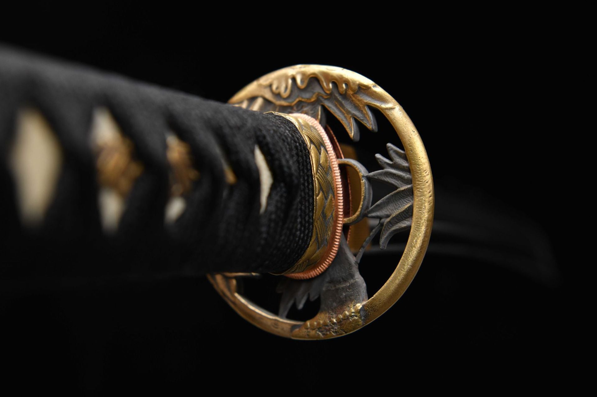 1200 New Handmade Short 12-inch Patterned Steel Burnished Blade Samurai Sword - Gold Bamboo Short Sword