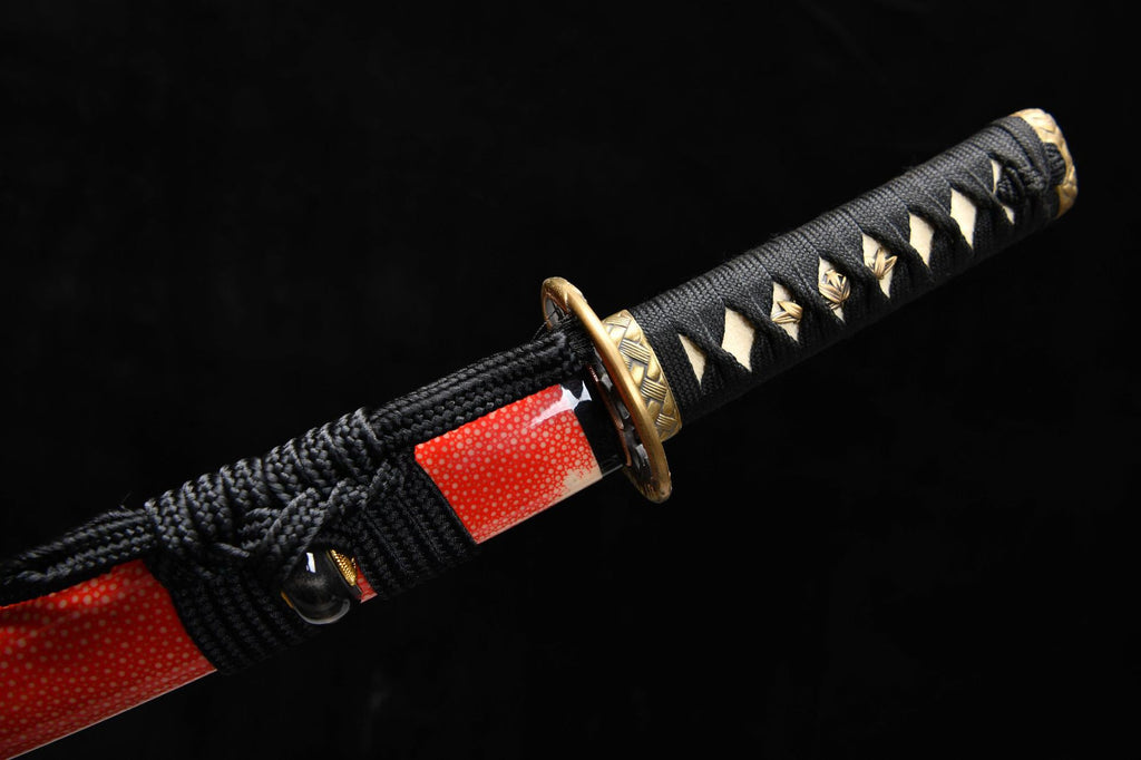1200 New Handmade Short 12-inch Patterned Steel Burnished Blade Samurai Sword - Gold Bamboo Short Sword