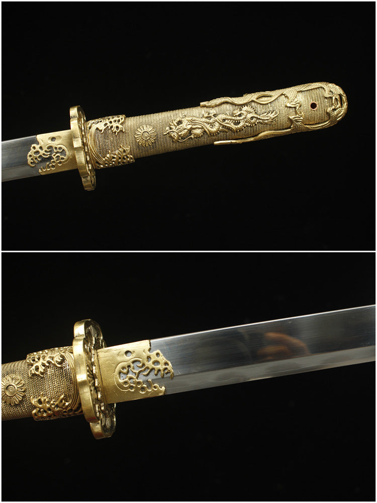 5200 Long 26" New Brass Full Fishskin Clip Steel Tang Knife - Water Dragon Tang Knife