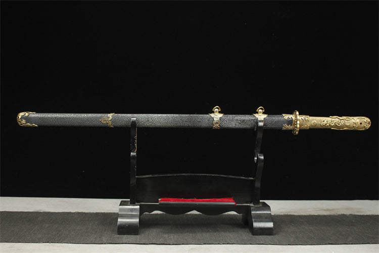 5200 Long 26" New Brass Full Fishskin Clip Steel Tang Knife - Water Dragon Tang Knife