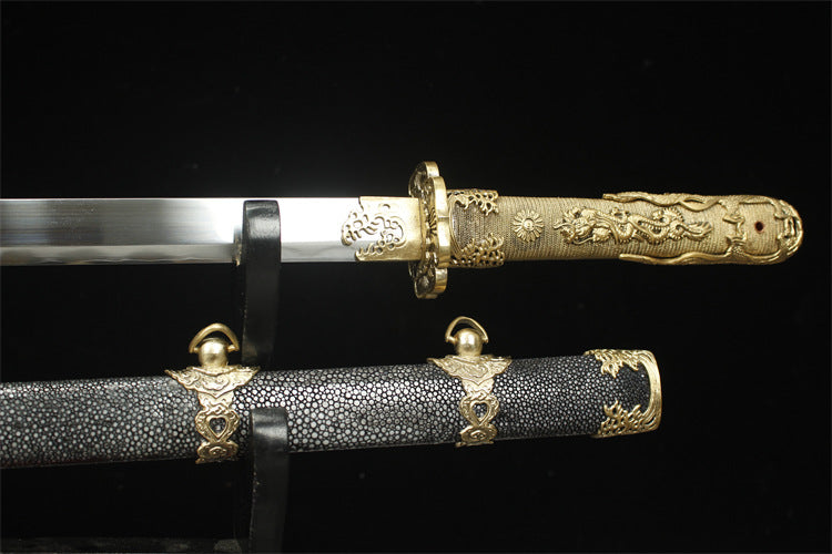 5200 Long 26" New Brass Full Fishskin Clip Steel Tang Knife - Water Dragon Tang Knife