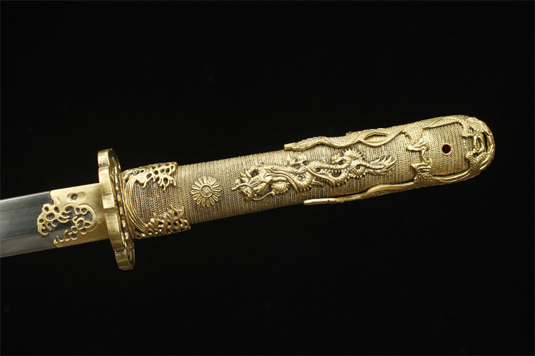 5200 Long 26" New Brass Full Fishskin Clip Steel Tang Knife - Water Dragon Tang Knife