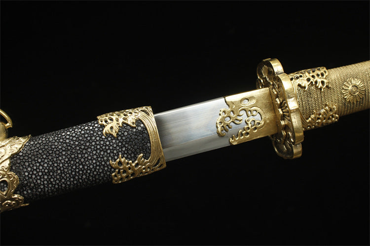 5200 Long 26" New Brass Full Fishskin Clip Steel Tang Knife - Water Dragon Tang Knife