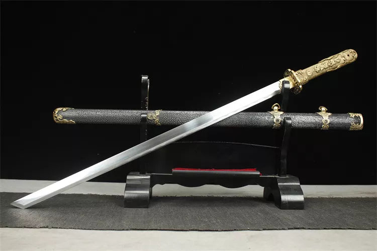 5200 Long 26" New Brass Full Fishskin Clip Steel Tang Knife - Water Dragon Tang Knife