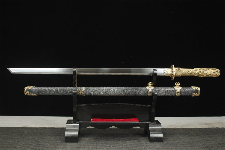 5200 Long 26" New Brass Full Fishskin Clip Steel Tang Knife - Water Dragon Tang Knife