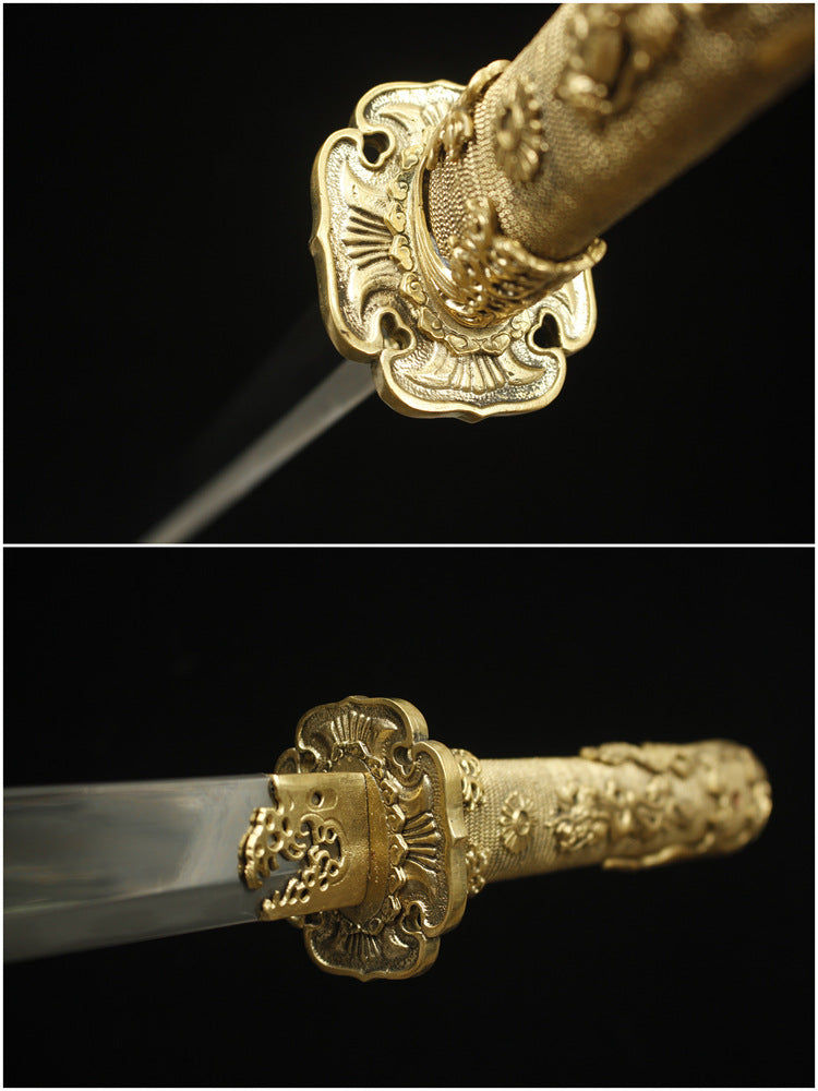 5200 Long 26" New Brass Full Fishskin Clip Steel Tang Knife - Water Dragon Tang Knife