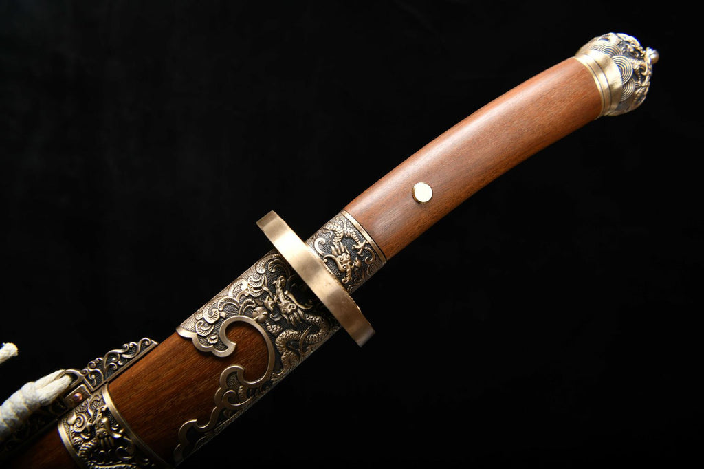 The new handcrafted long 26-inch patterned steel burned-blade fighting and polishing knife - Water Dragon Feather Knife