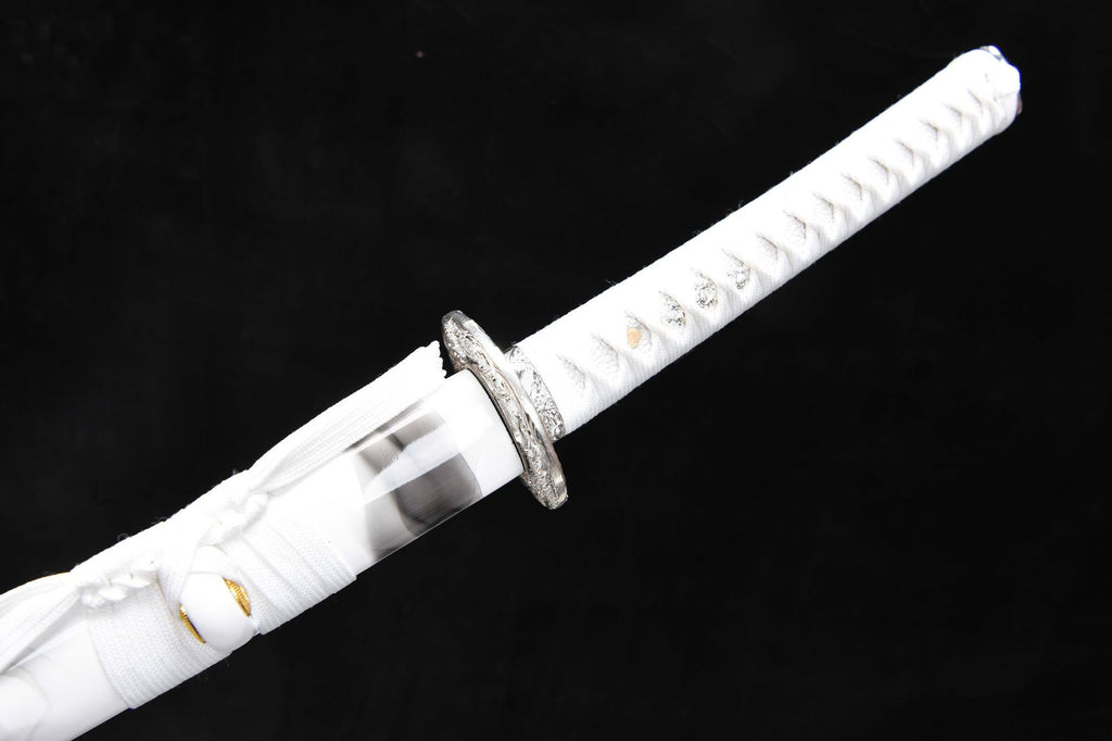 26-inch Long High-Manganese Steel Katana - Silver Sea Dragon Uchiha
