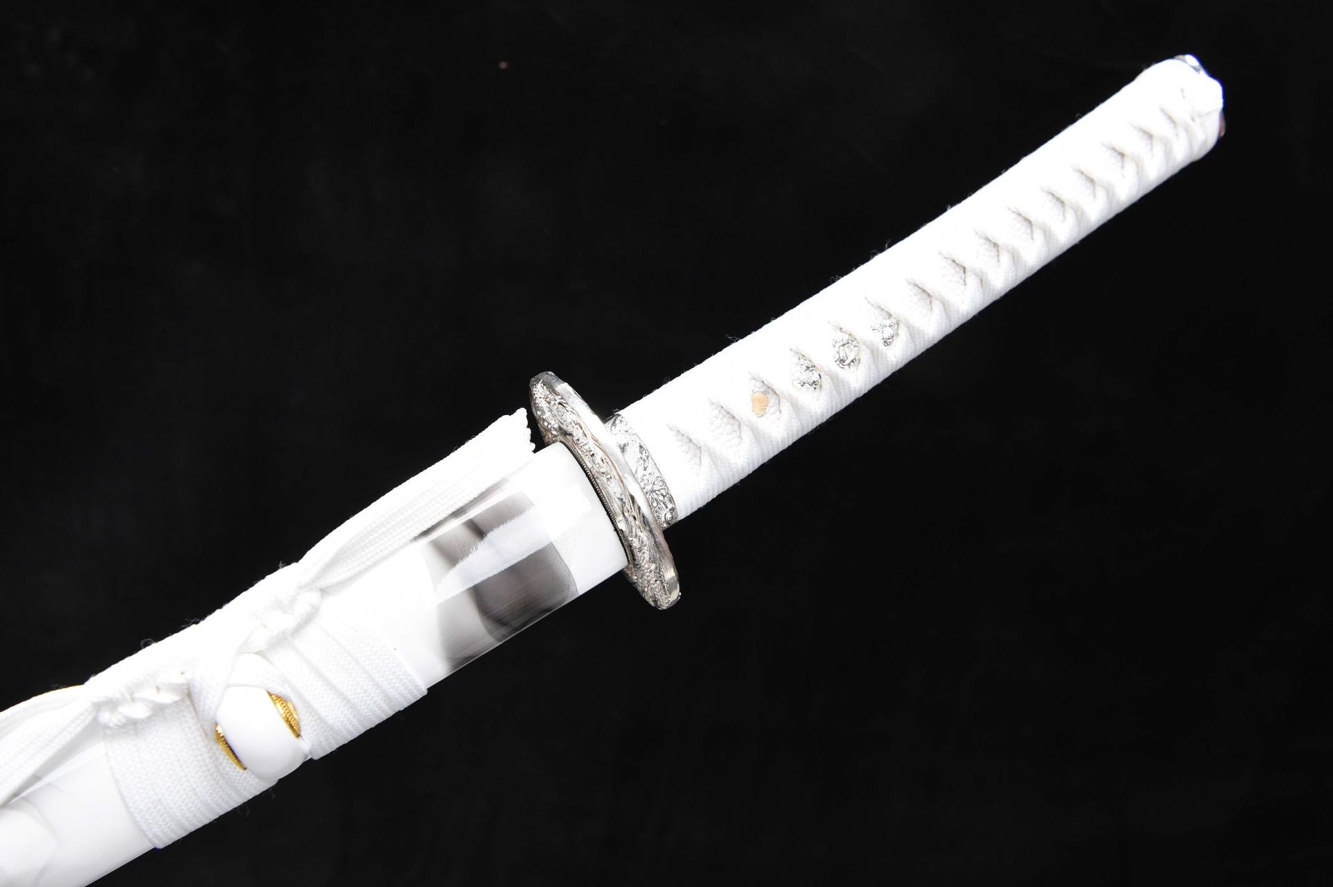 26-inch Long High-Manganese Steel Katana - Silver Sea Dragon Uchiha