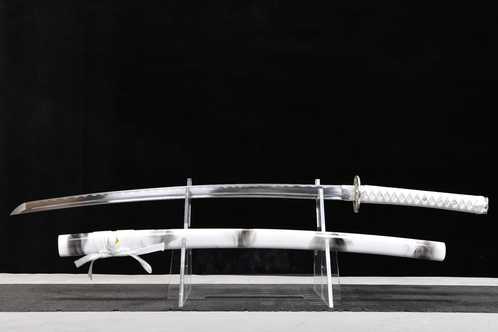 26-inch Long High-Manganese Steel Katana - Silver Sea Dragon Uchiha