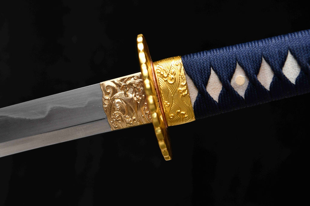1000 New Handmade Long 26 T10 Burnt-Edge Tri-Color Ken Samurai Sword - Gold Chrysanthemum Strike Sword