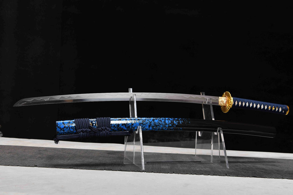 1000 New Handmade Long 26 T10 Burnt-Edge Tri-Color Ken Samurai Sword - Gold Chrysanthemum Strike Sword