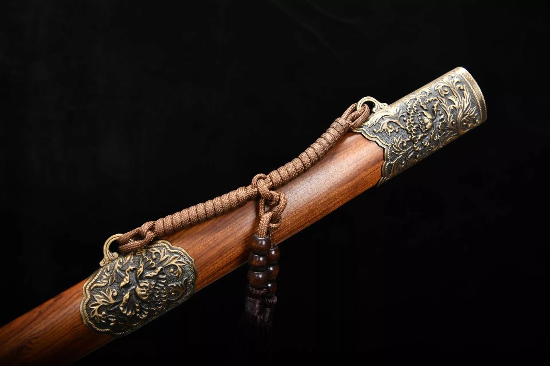 1000 New Handmade Long 28-inch Patterned Steel Double Slotted Qing Sword - Peony Sword