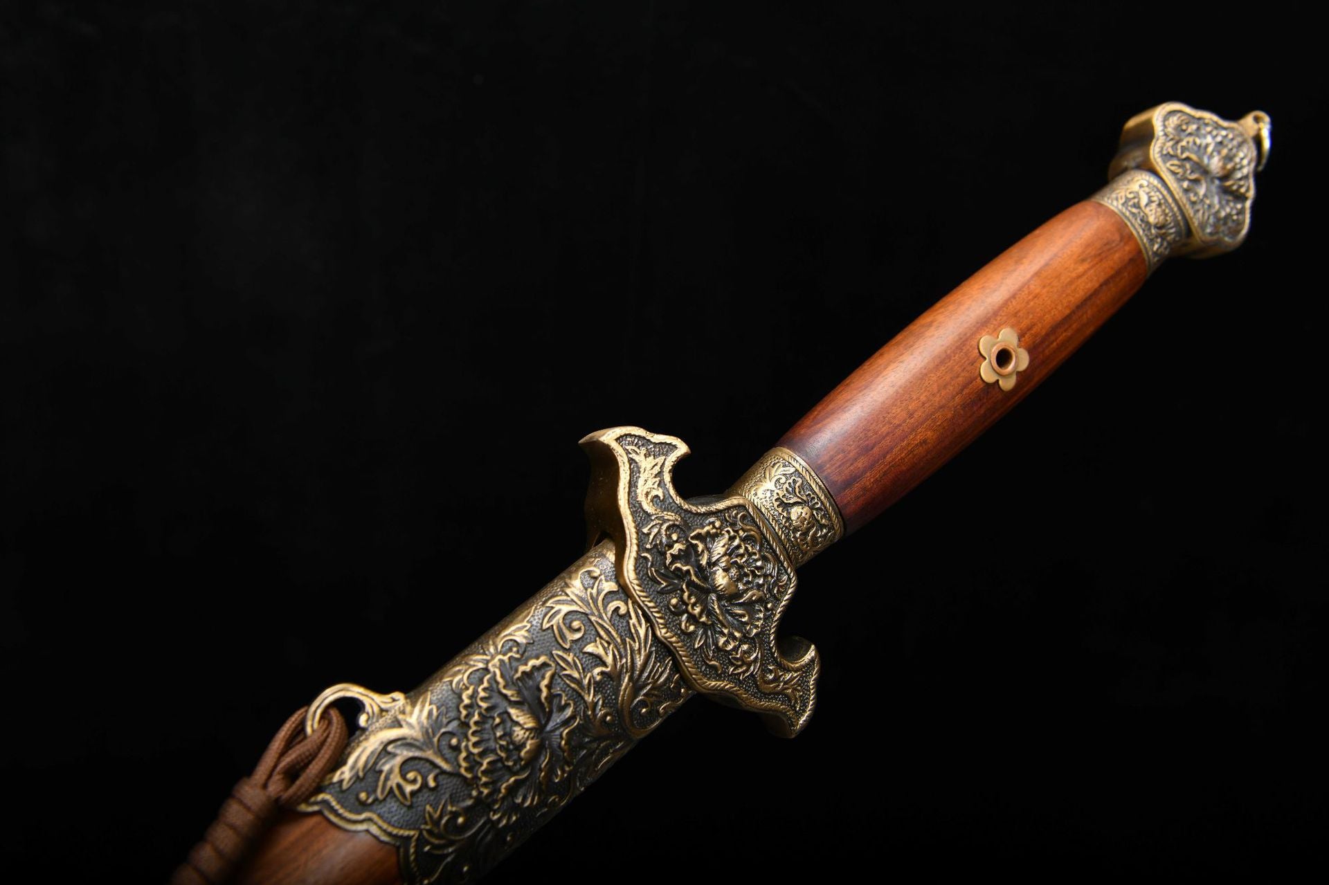 1000 New Handmade Long 28-inch Patterned Steel Double Slotted Qing Sword - Peony Sword