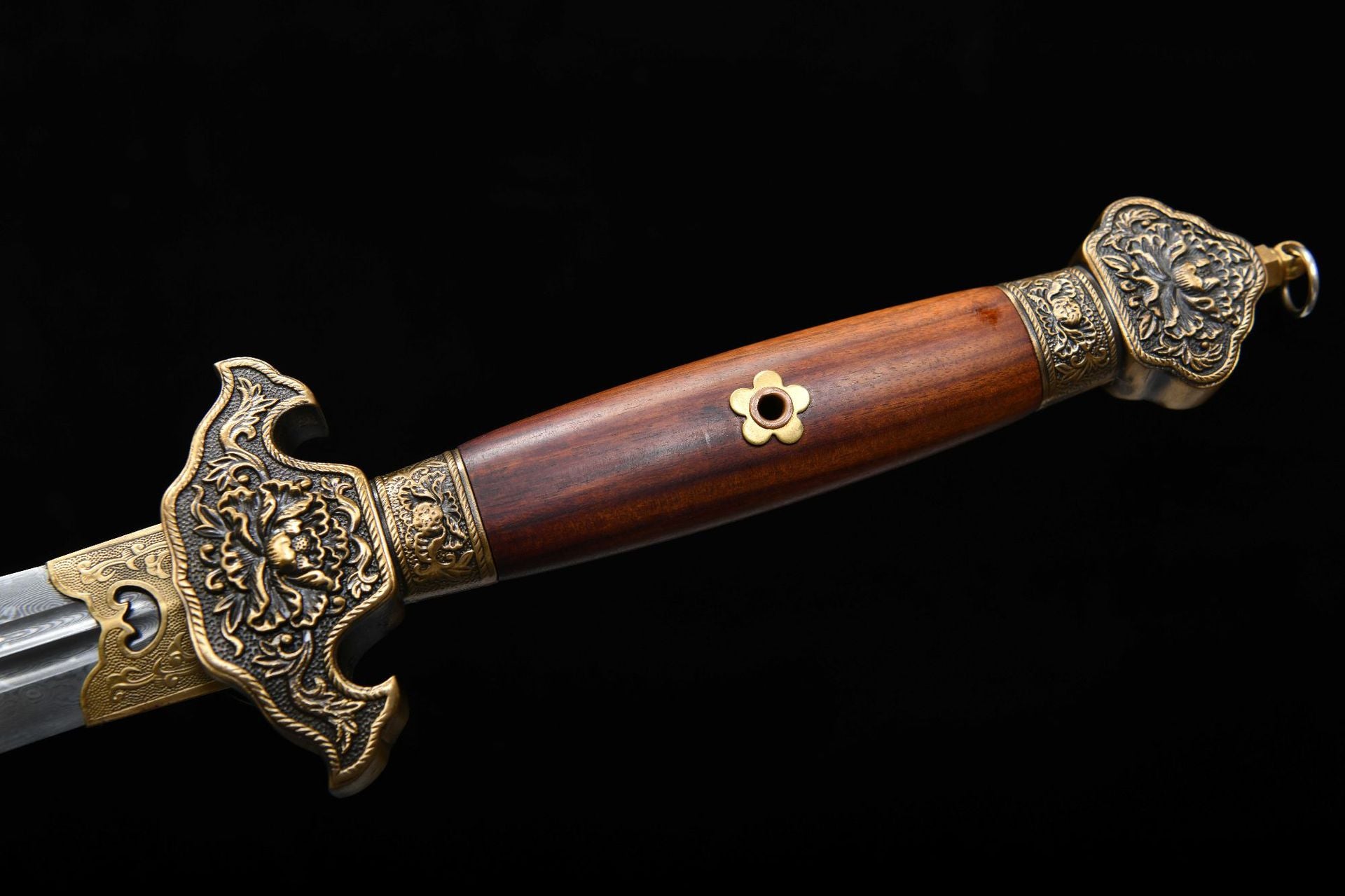 1000 New Handmade Long 28-inch Patterned Steel Double Slotted Qing Sword - Peony Sword