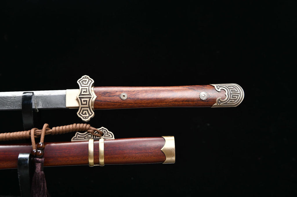 1200 New Specials Long 26-inch Damascus Tang Knife with Wave Pattern - Hui Ruyi Tang Knife