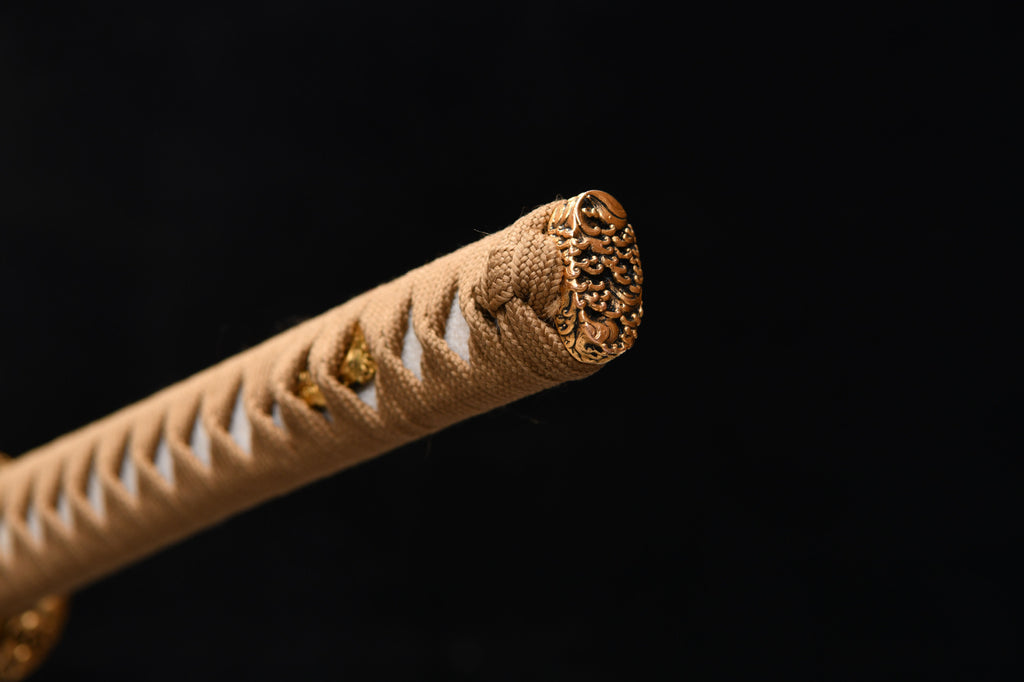 1120 New Handmade Long Gilt Mounted 26-inch High Manganese Steel Roasted Purple Samurai Sword - Golden Sea Wave Beating Sword (Cool Black Edition)