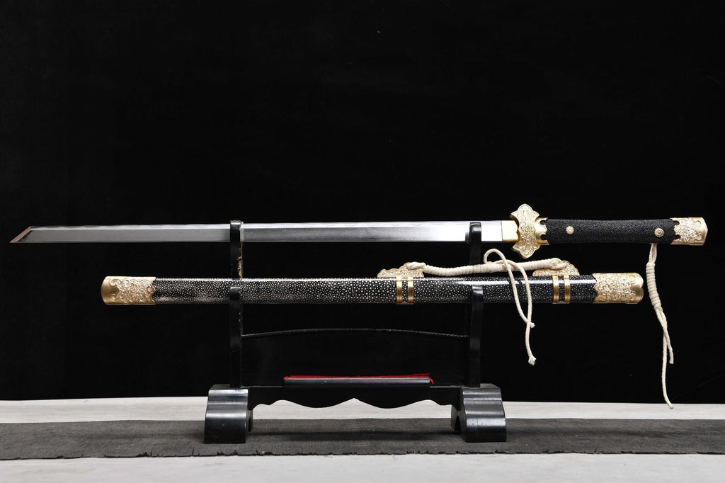 New handcrafted long 26-inch pure copper clamped steel Tang horizontal knife - Peony Knife
