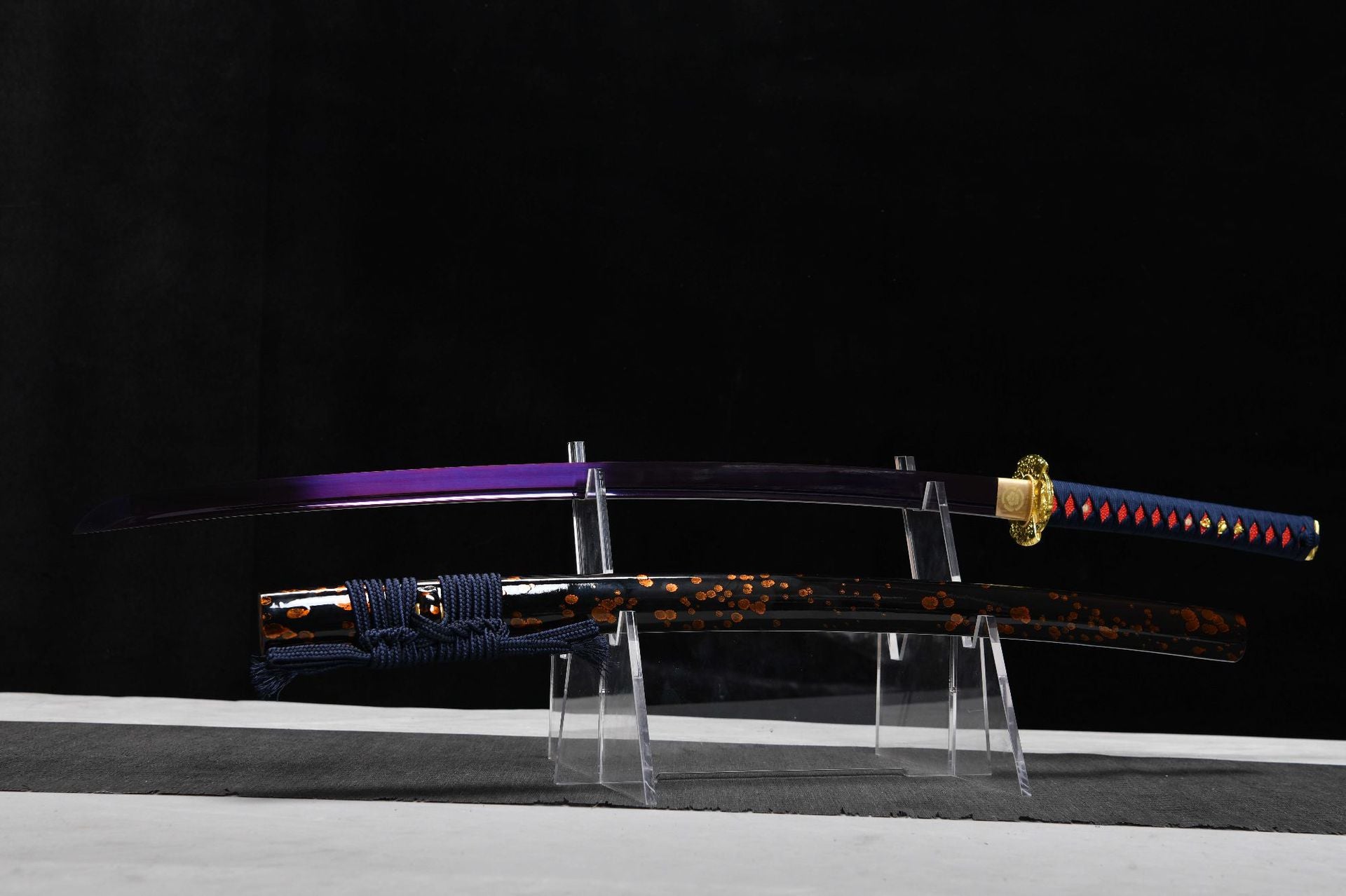 26-inch High-Manganese Steel Bladed Purple Katana - Golden Double Axe Uchiha