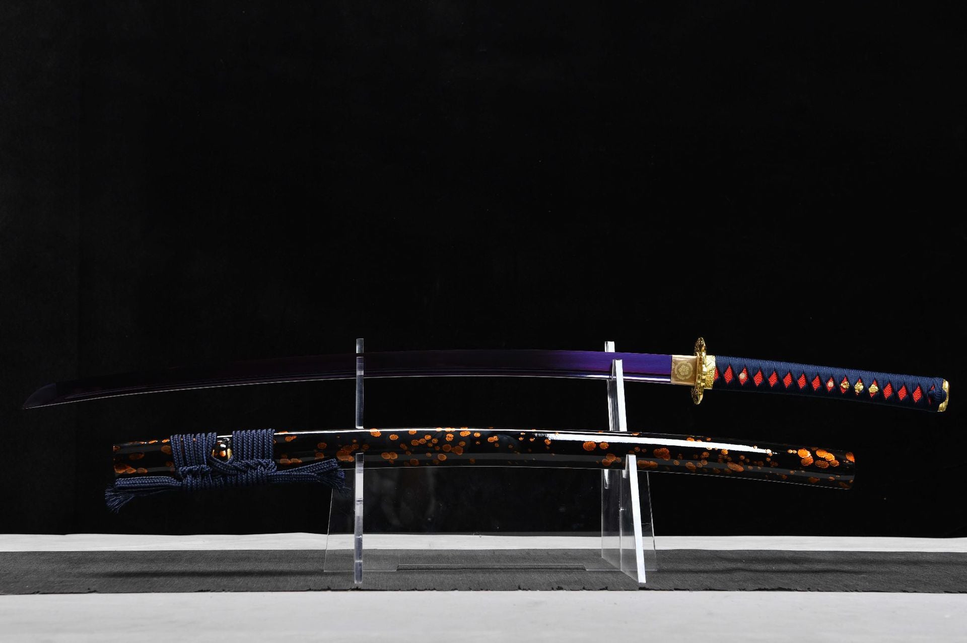26-inch High-Manganese Steel Bladed Purple Katana - Golden Double Axe Uchiha