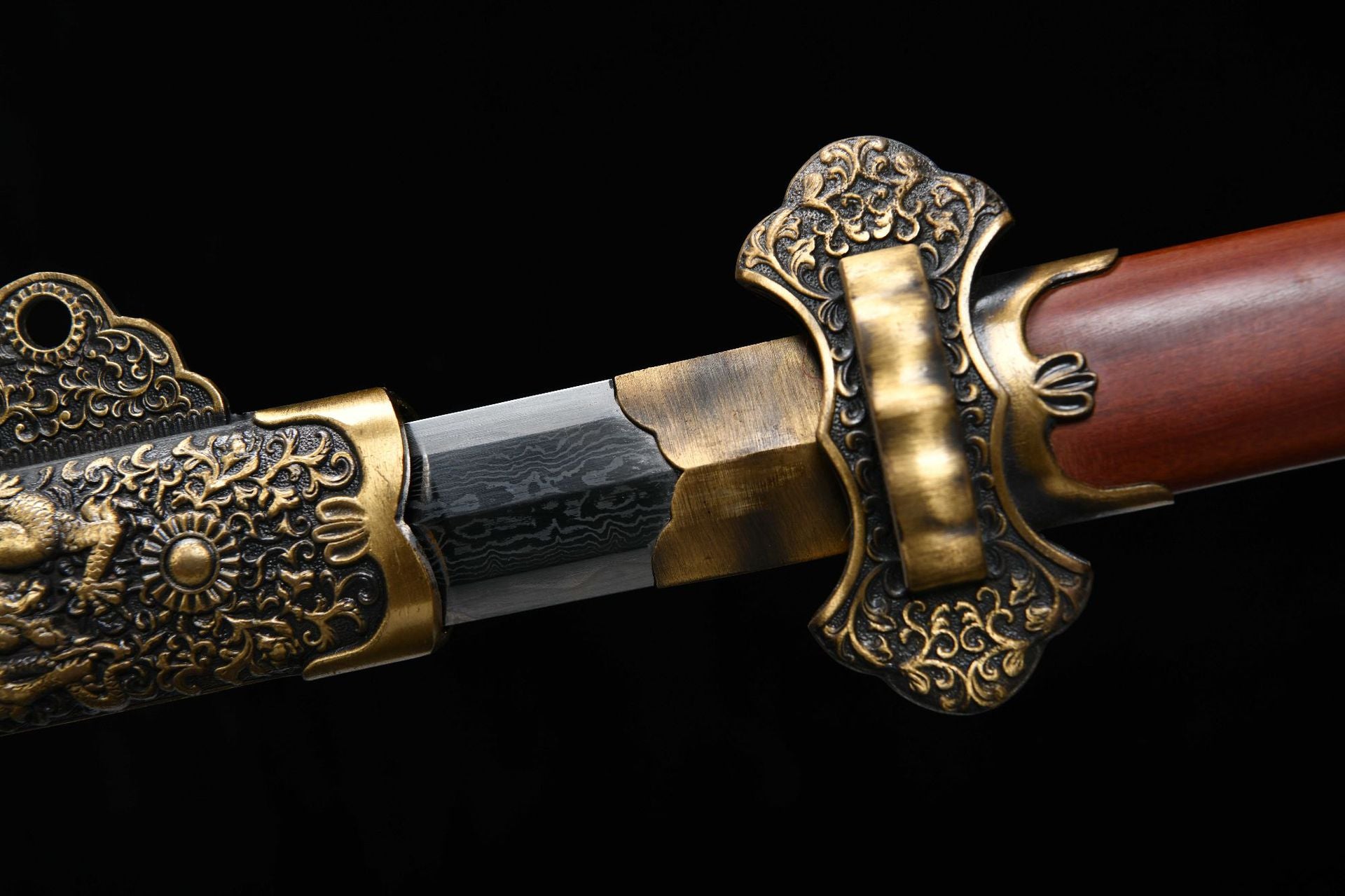 1360 New Handmade Long 28-inch Pure Copper Mounted Eight-sided Patterned Steel Deluxe Tang Sword--Cao Long Tang Sword