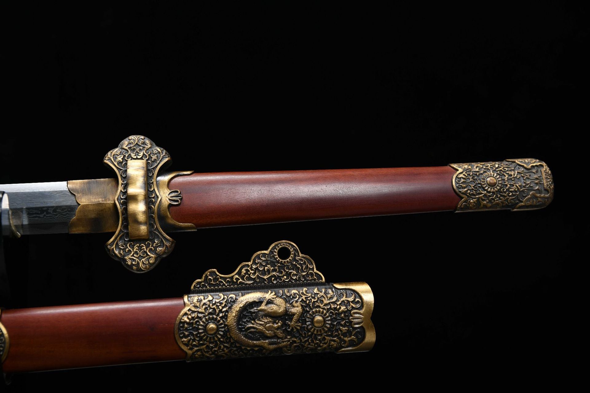 1360 New Handmade Long 28-inch Pure Copper Mounted Eight-sided Patterned Steel Deluxe Tang Sword--Cao Long Tang Sword