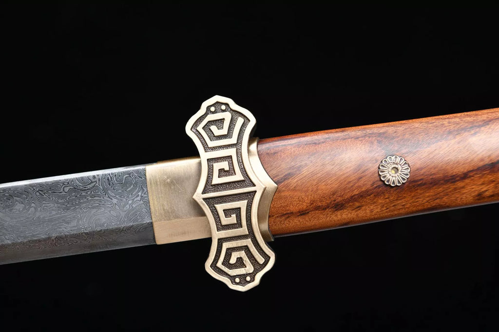 1200 New Specials Long 26-inch Damascus Tang Knife with Wave Pattern - Hui Ruyi Tang Knife